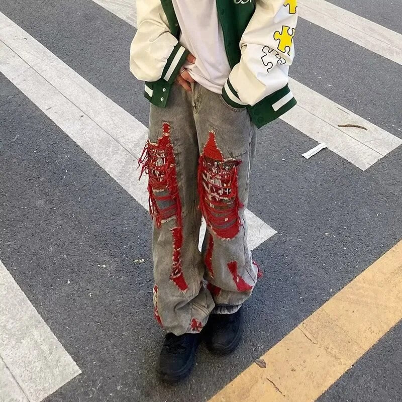 Ropa Grunge Y2K Streetwear Baggy Ripped Stacked Jeans Pants For Men Straight Women Old Loose Denim Trousers Vetements Homme voguable