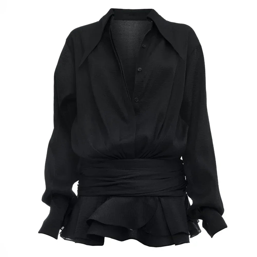 Voguable  Blue Floral Print Chiffon Mini Dress Women Wood ears Ruffles V neck Open Buttons Slim Ruched Waist Long Sleeve Holiday Robe voguable