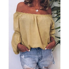 Voguable  Oversized Off Shoulder Casual Slash Neck Pleated Solid Color Long Sleeved Blouse Spring  Lightweight Loose Simple Women's Shirt voguable