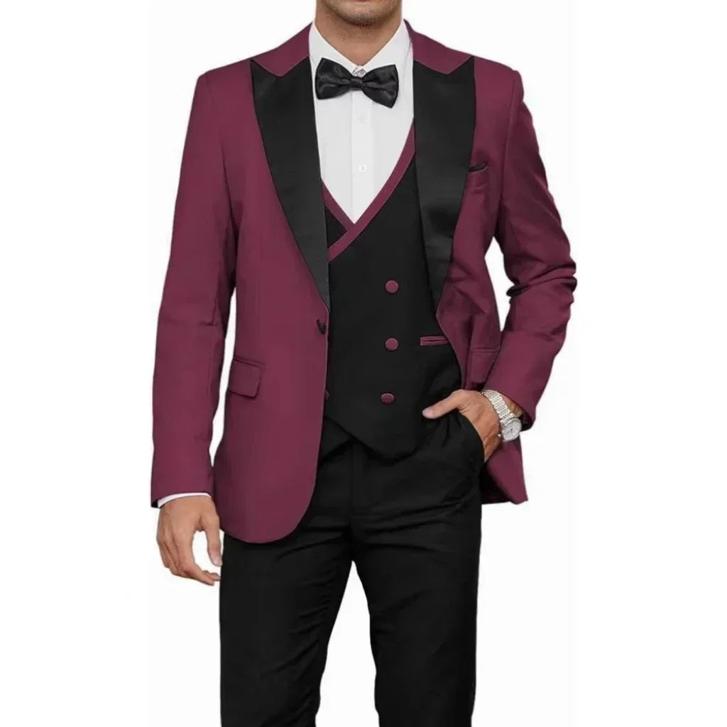 Voguable  Luxury 3-Piece Men's Tuxedo Suit Blazer Vest And Pants Set for Wedding Business Prom Elegant Ceremony Formal Men's Outfit voguable