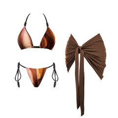 3 Pieces Bikinis Sexy Women Swimsuit Halter Swimwear Mini Skirt Female Button Bikini Set Beachwear Bathing Suits Bodysuit voguable