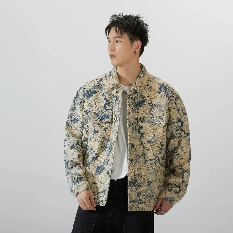 Autumn Men's Denim Coat Printed Hole New Vintage Denim Coats High Street Ruffian Handsome Versatile Fashion Coat Men Jacket voguable