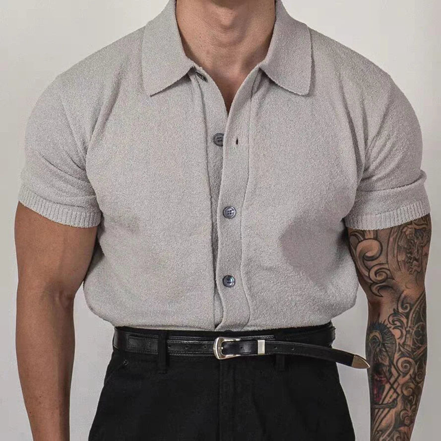 Voguable  American Style Hard Man Silk Cotton Ice Silk Knitted Short Sleeve  Shirt Breathable Muscle Men Slim Fit Summer T-Shirt voguable