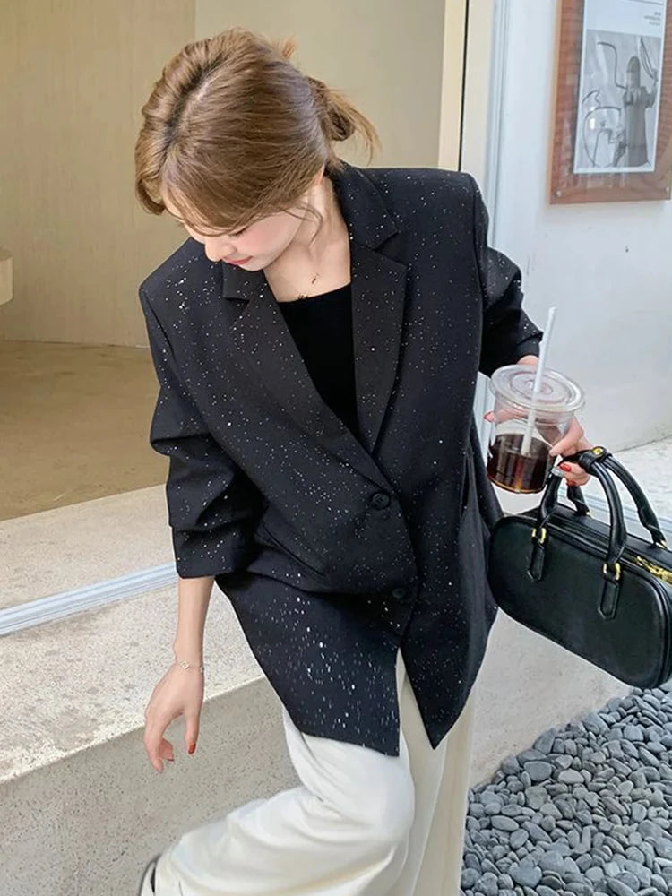 Elegant Black Blazer Women Fashion Sweet Long Sleeve Design Suit Coat Korean Casual Chic Female Fall Winter Sweet Jacket voguable