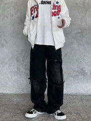 Voguable Ripped Jeans for Men Wide Leg Jeans Hip Hop Denim Trousers Male Vintage Japanese Streetwear Hole Patchwork voguable