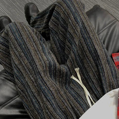 Voguable  All Match Thick Loose Straight Leg Pants with Autumn and Winter Stripes Woolen Drape Casual Casual Pants Men's Retro Pants voguable