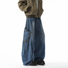 Men Washed Loose Wide Leg Jeans Patchwork Side Pockets Streetwear Casual Denim Pants Fashion Trendy Comfort Vintage Distressed voguable