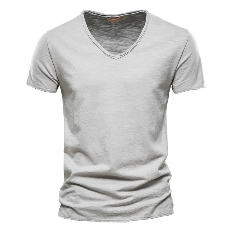 Men T-shirt V-neck Fashion Design Slim Fit Soild T-shirts Male Tops Tees Short Sleeve T Shirt For Men voguable