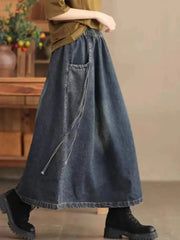 Voguable  High Waist Cotton Denim Skirt Women's Spring Autumn New Fashion Loose Elastic Waist Joker Long A Jeans Skirt Street Clothes voguable