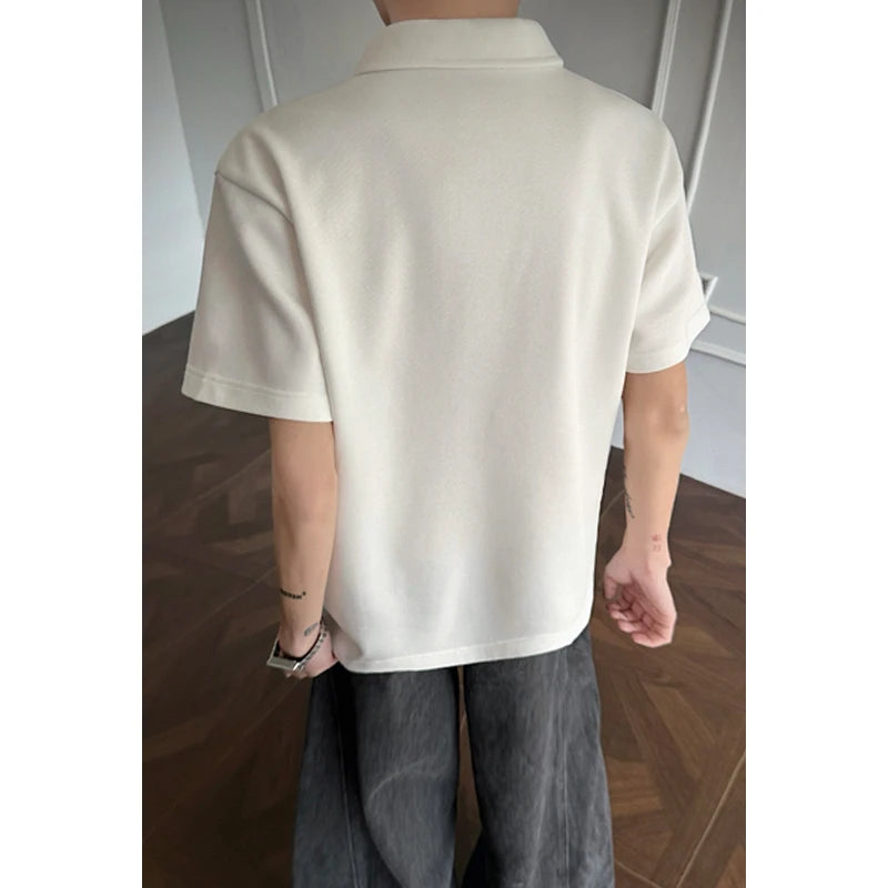 Voguable  Men Oversized Drop Shoulder Polo Shirt, Summer Breathable Short Sleeve Top, Minimalist Loose Fit Curved Hem Casual Wear Clothing voguable
