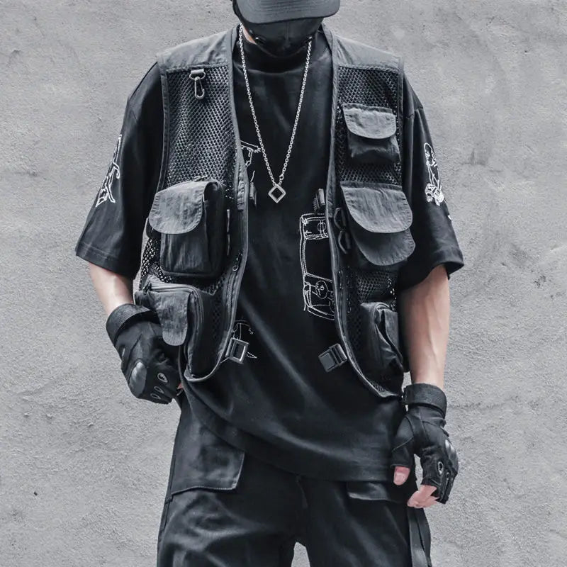 Techwear Black Cargo Biker Vest Without Sleeve Tank Tops Men Sleeveless Top Men  Clothing Japanese Streetwear Hip Hop voguable
