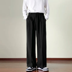 Japanese Vintage Drape Pants Men Spring Summer Korean Coffee Color Suit Pants Loose Straight Casual Pants Button Trousers S-3XL voguable