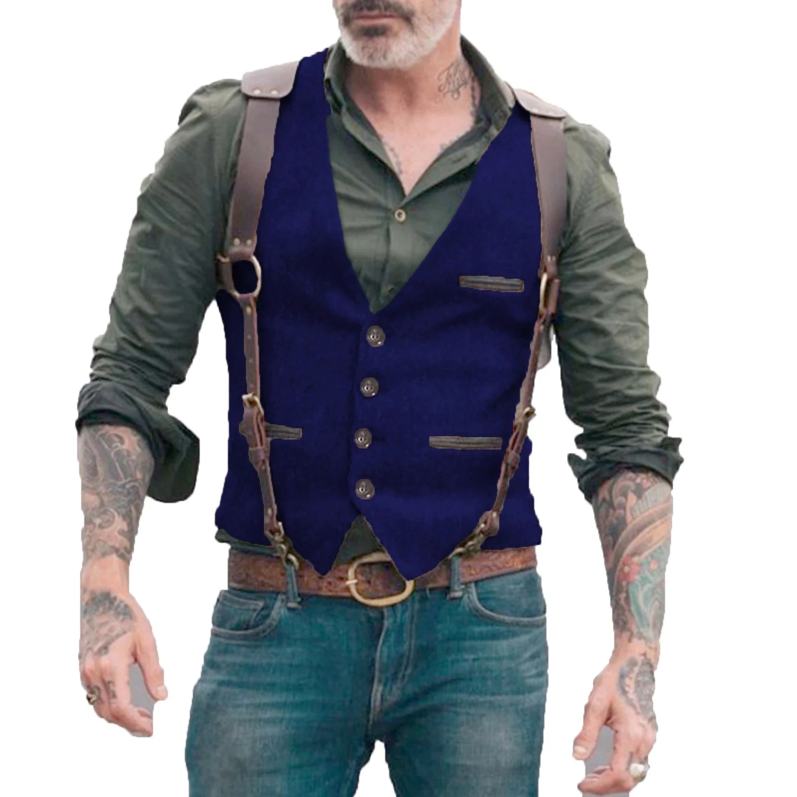 Men's Vests Men Brown Waistcoat Vest Man Steampunk Jacket Striped Tweed V-neck Slim Fit Gilet Wedding Clothing voguable