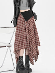 Y2K Streetwear Plaid Long Skirt Women High Waist Retro Hip Hop Irregular Skirt Fall Casual American Gothic Female Long Skirts voguable