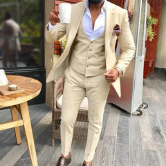 Voguable  Homme Beige Suits For Men Slim Notched Lapel Groomsmen Tuxedo For Wedding Formal Prom Casual Male Suit Trajes De Hombre voguable