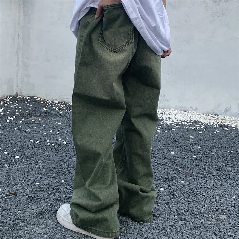 Voguable  Green Jeans Baggy Distressed Vintage Denim Trousers Male Wide Leg Pants Men Streetwear Retro Oversize Casual Hip Hop voguable