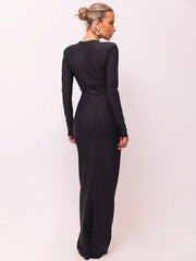 Hollow Out Long Sleeve Sexy Maxi Dress For Women Gown Fashion Solid Bodycon Ruched Club Evening Elegant Long Dress voguable