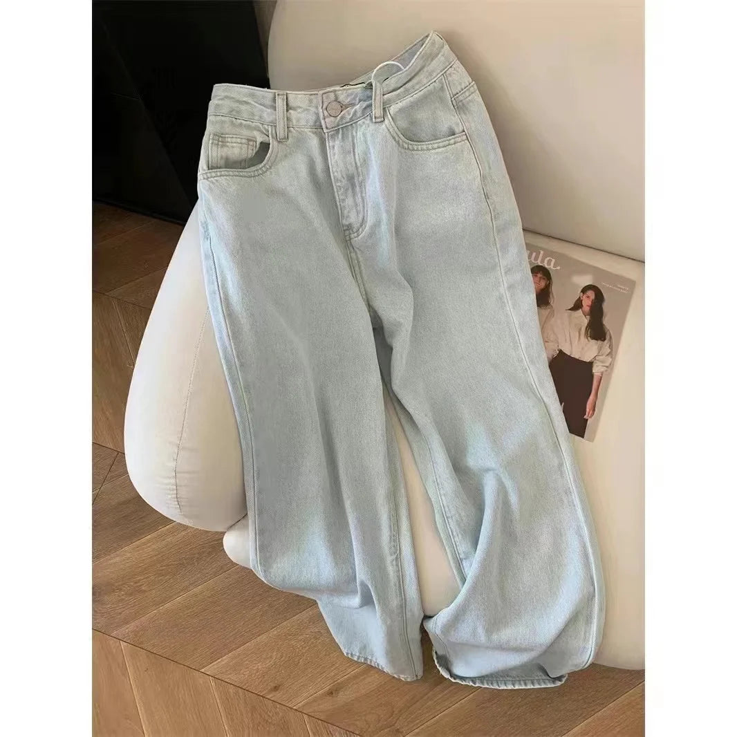 Voguable 2024 Blue Jeans for Women High Quality High Waist American Wide Leg Pants Bow Embroidery Y2K Vintage Straight Summer Trousers voguable