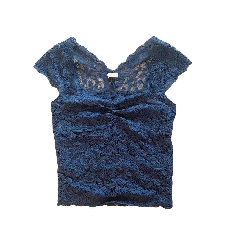 Lace Crop Top y2k Aesthetic Clothes Women Sweet Style V Neck Sleeveless T Shirt Tanks Kawaii E Girl Clothes Streetwear voguable
