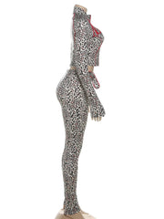Voguable  Leopard Letter Tracksuit Women 2 Piece Set Y2K Zip Crop Jacket+Metal Sash Leggings Sporty Matching Stretch Streetwear voguable