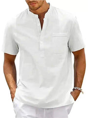 Voguable  Slim Fit Cotton Linen irt Men's f Open Collar ort Sve Breathable Workwear irt Henry Collar Smo Trendy Summer voguable