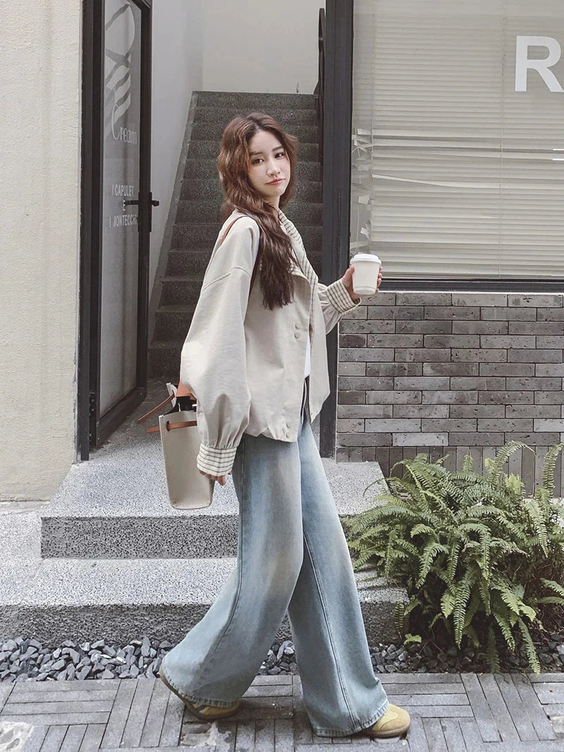 Korean Sweet Chic Jacket Women Loose Fall Long Sleeve Elegant Short Coat Fashion Plaid Patchwork Preppy Style Cute Outwear Tops voguable