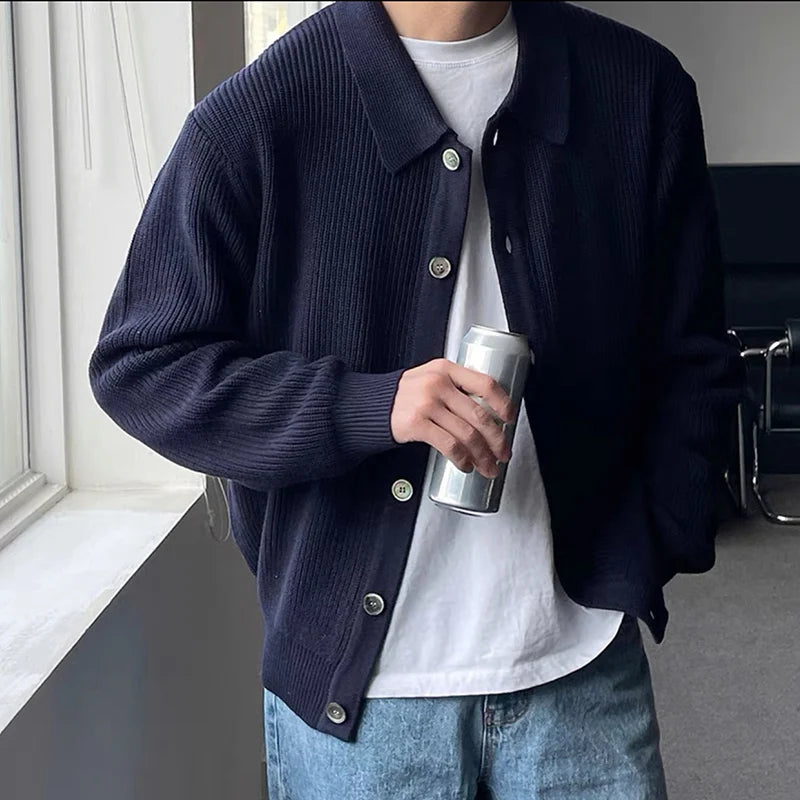 Men's Trend Red Green Daily Baggy Sweaters Button Cozy Knitted Cardiga Stylish Thermal Solid Color Long Sleeve Outerwears Male voguable