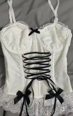 Y2k 2024 Summer Camis Women Clothes Sweet Girl Sling Streetwear Bow White Bandage Kawaii Slim Tops Sexys Harajuku Crop Tank Top voguable