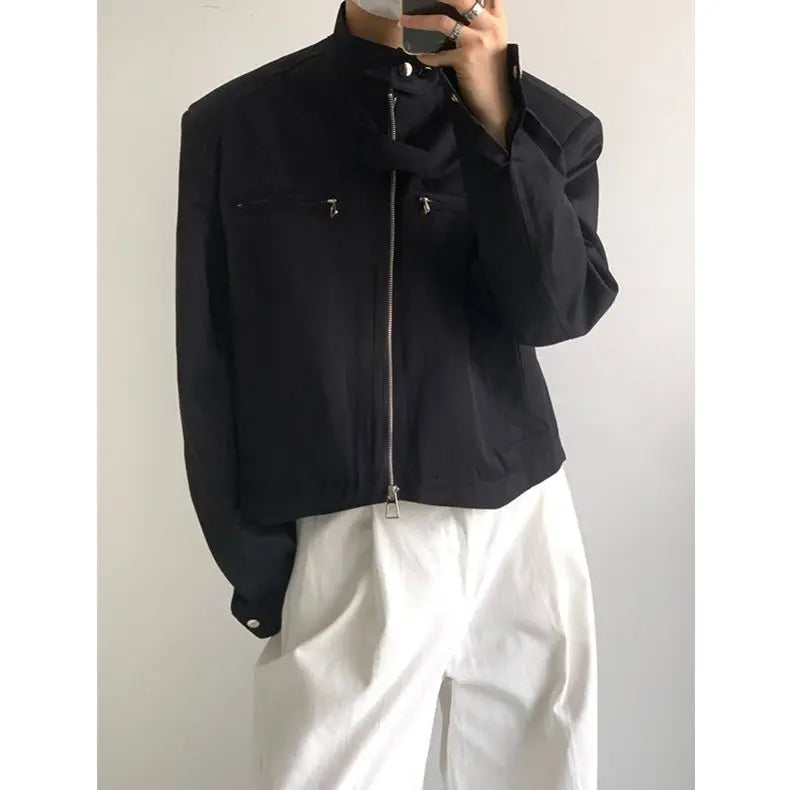Autumn New short Bomber Jacket Men Korean Fashion High-end Retro Zipper Stand Collar Loose Shoulder Pads Jackets for Men voguable