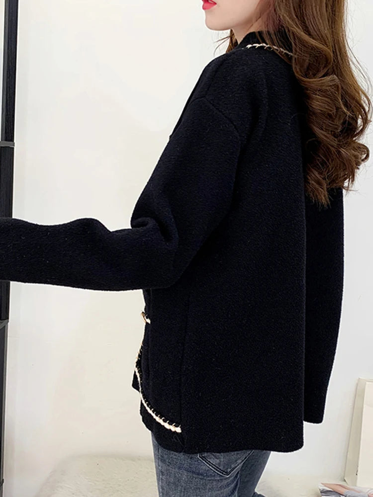 Autumn Women Coat Long Sleeve Breasted Single Korean Soft Fashion Button Wool Jacket White Black Winter Casual Lady Clothes voguable