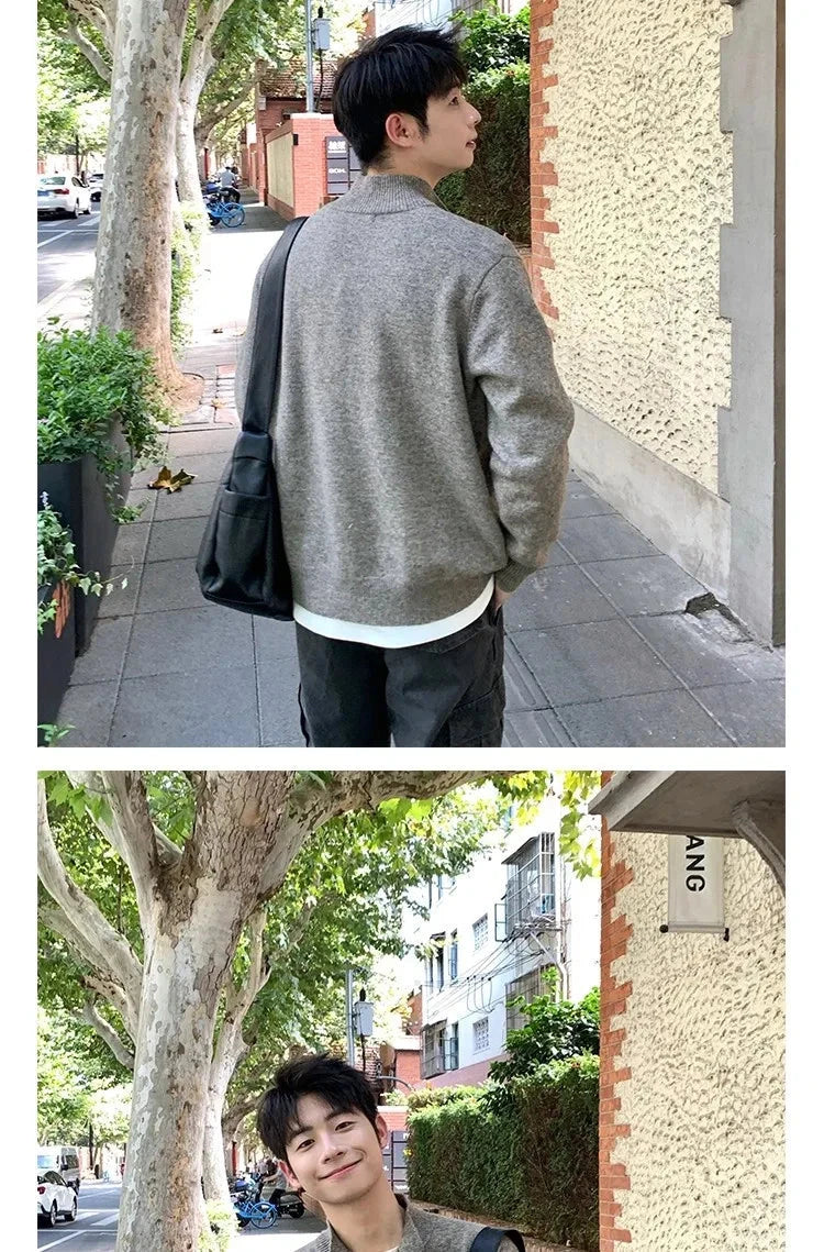 Japanese Vintage Cardigan Coats Light Luxury Knitted Lapel Long Sleeve Men Sweater Jacket Leisure Premium Quality Knitwear M-3XL voguable