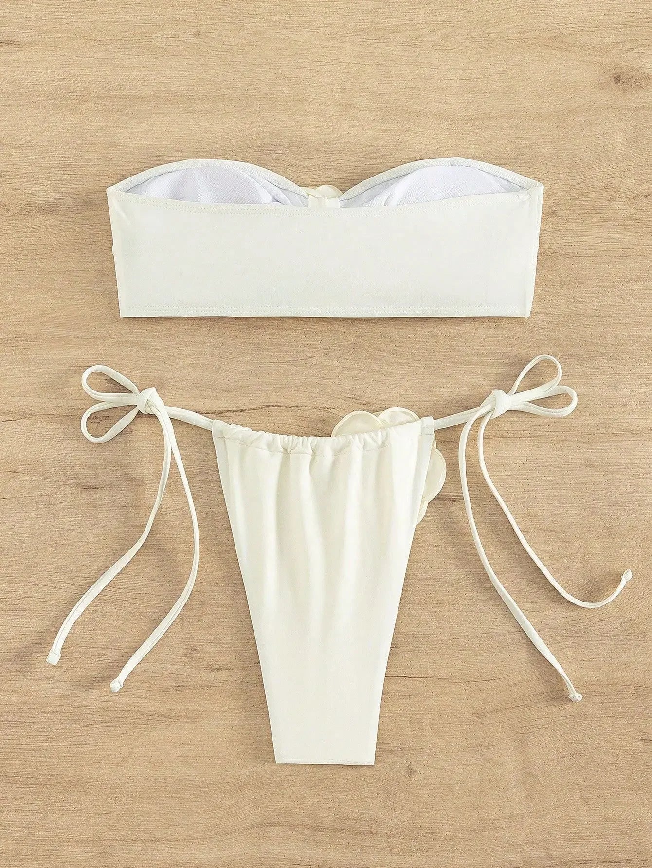 Voguable Sexy 3D Floral Designer Bikini Set 2024 New Bandeau Push Up Bra Black White Patchwork Micro Swimsuit Bathing Suit Thong Swimwear voguable