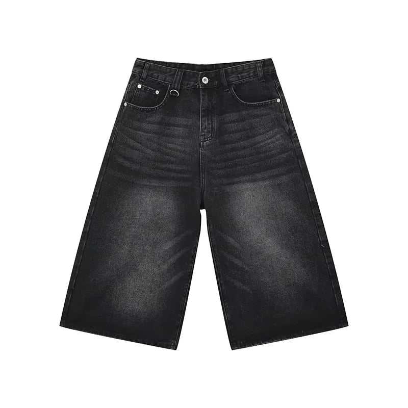 Men's Jeans American Style Vintage Loose Fit Wide Leg Straight Leg Denim Shorts Fashion Design Summer Y2k Gothic Washed Shorts voguable