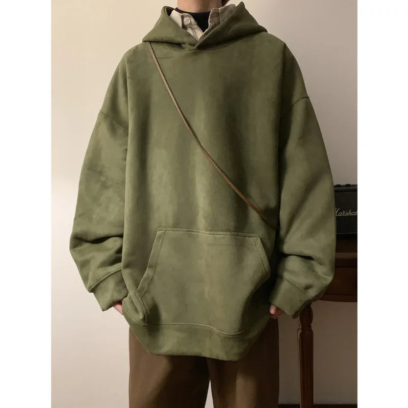 Autumn Suede Hoodies Men Fashion Retro Hooded Sweatshirt Men Streetwear Hip-hop Loose Pullover Hoodies Mens Pocket Hoody voguable
