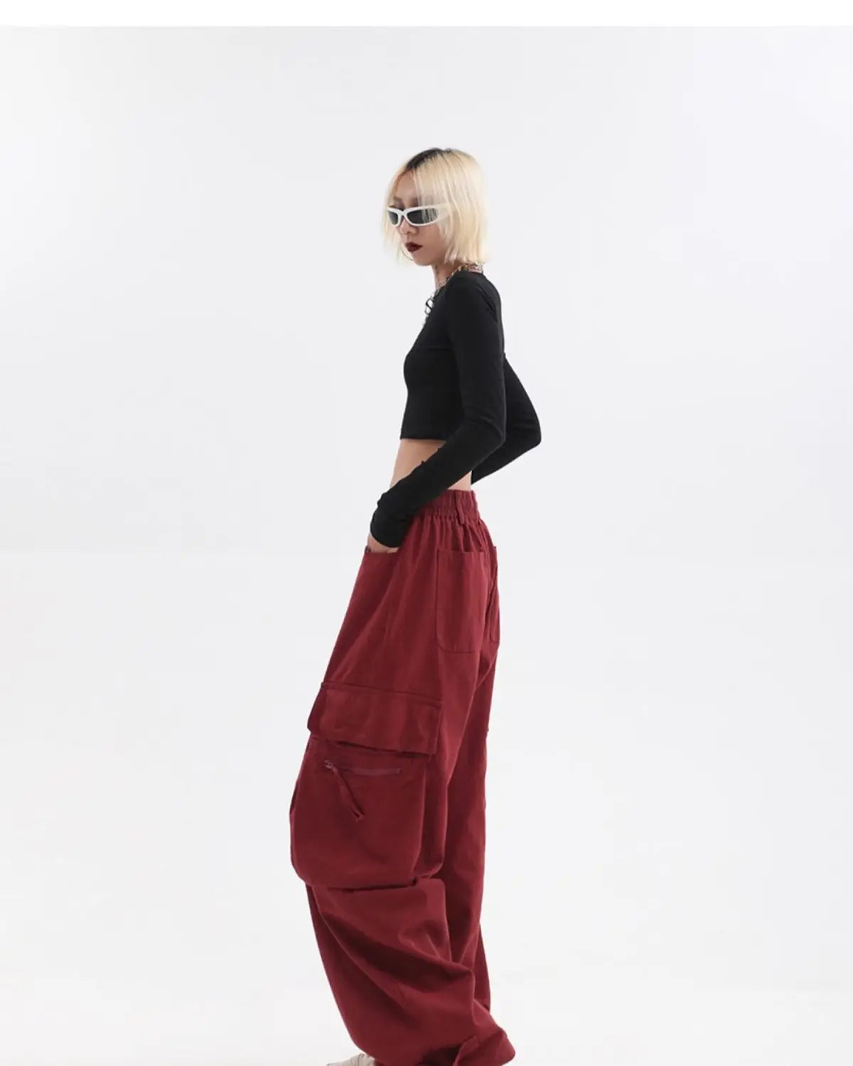 Streetwear Vintage Hip Hop Oversize Red Cargo Pants Women Drawstring Elastic Waist Loose Wide Leg Harajuku Casual Trousers 2023 voguable
