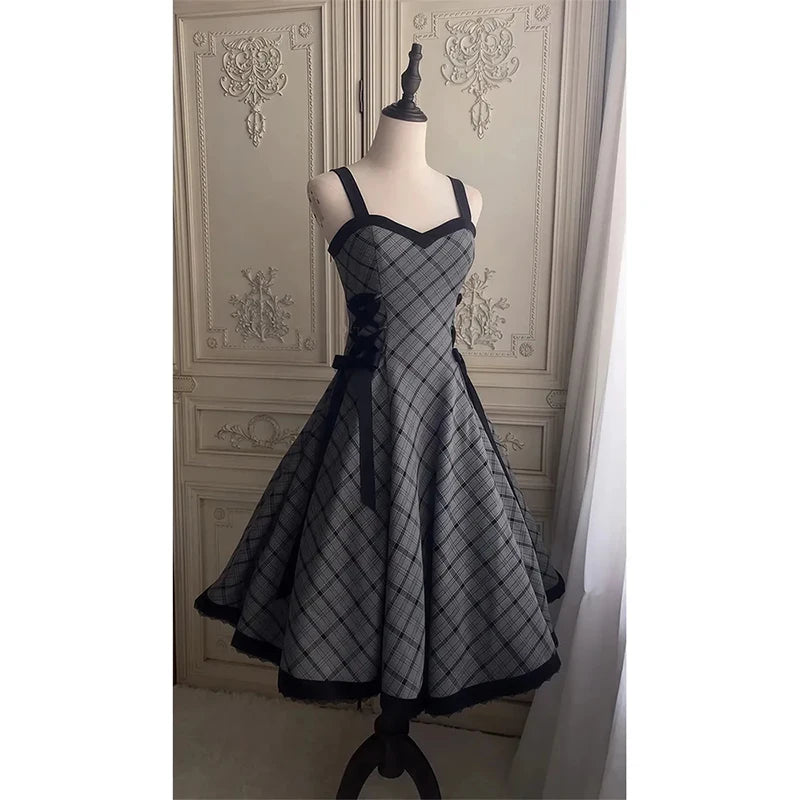 Voguable  Retro High-End Feeling Women's Dress Summer New Color Block Belted Waist Halter Full Skirt Long Dress Polyester Fiber voguable