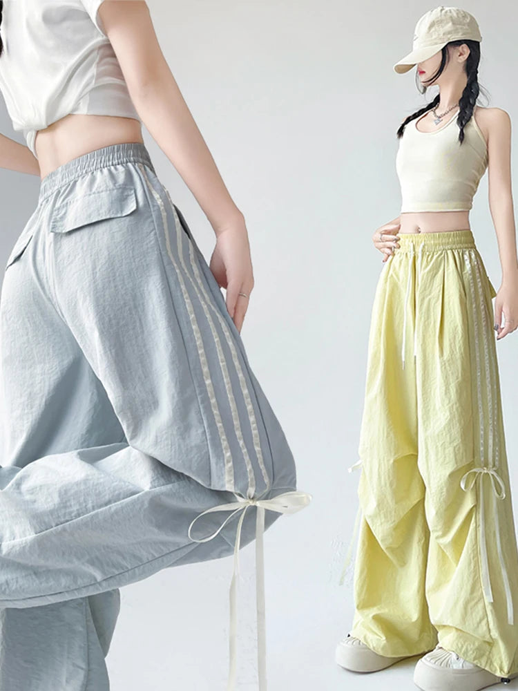 Dopamine Women Summer Pants Fashion Striped Bow Loose Multicolor Cargo Pants Casual Bf Ladies Trousers New voguable