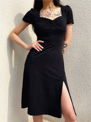 Gothic Square Neck Side Split Short Dress mysite