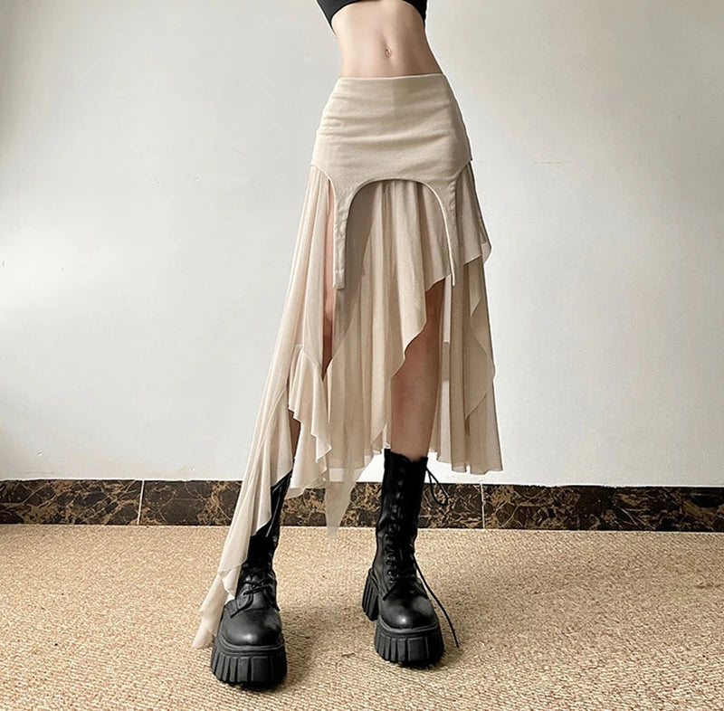 Sexy Irregular Y2K Skirts Women Vintage American High Waist Slim Slit Long Skirt Casual Lady Streetwear Retro Summer Skirts voguable