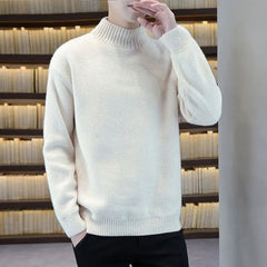 Autumn Winter New Fashion Long Sleeve Half High Collar Solid Pullovers Men's Clothing All-match Knitting Korean Simplicity Tops voguable