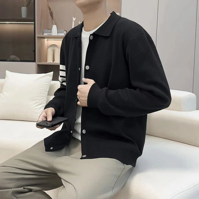 Japanese Retro Men's Cardigan Coats Light Luxury Knitted Lapel Long Sleeve Sweater Jacket Leisure Premium Quality Knitwear M-3XL voguable