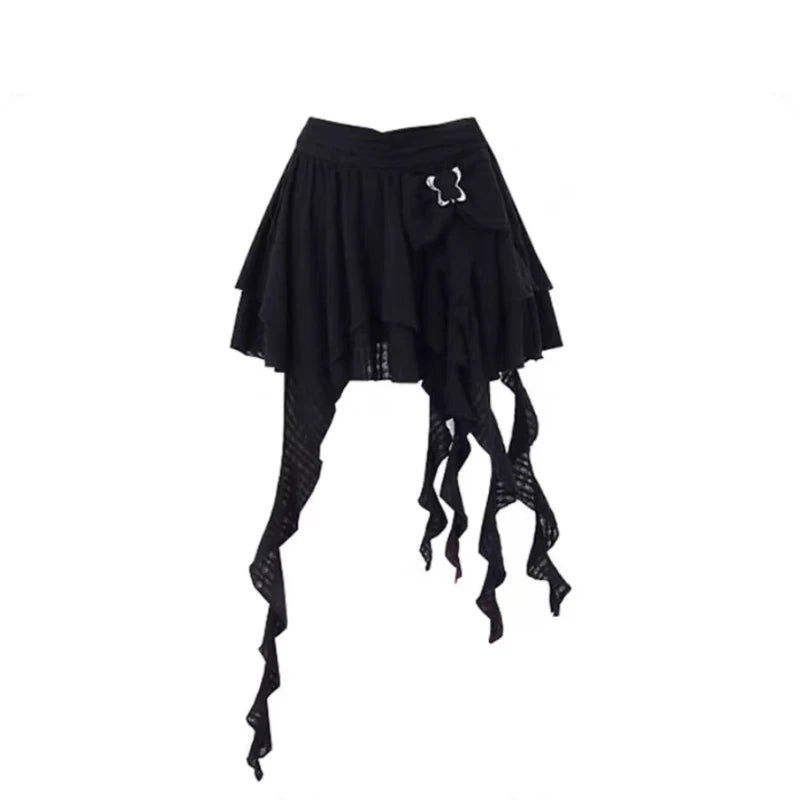 Voguable 2024 New Harajuku Women Skirt Chic A-line Korean Sweet Saia Bow Irregular Y2k Mini Skirts Ruffles Summer Jupe Fashion Clothing voguable