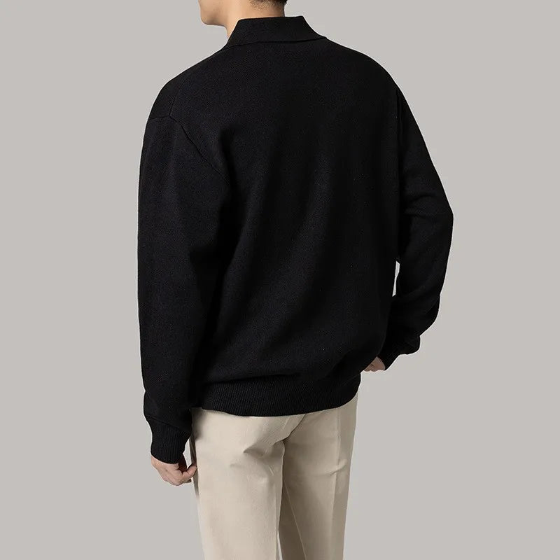 Autumn Clothing Men's Clothing Luxury Knitted Polo Shirt Casual Fashion Zippers Solid Color Long Sleeve Pullovers Leisure Shirt voguable