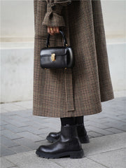 Autumn Winter Long Loose Stylish Warm Plaid Wool Blends Coat Women Sashes Luxury Designer Runway European Fashion voguable