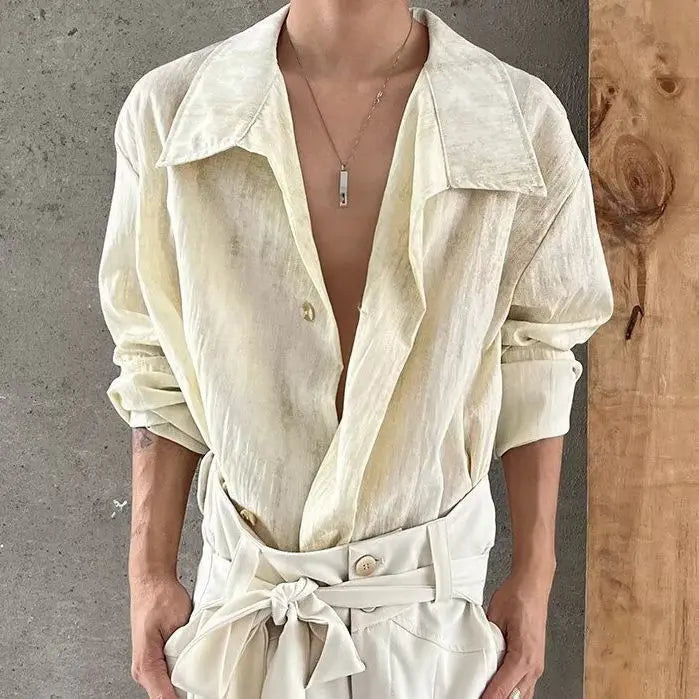 Voguable  Men's Button Down Shirt Irregular Long Sleeve Shirt Vintage Casual Loose Shirt Jacket Tops Casual Sweatshirt Streetwear Vintage voguable