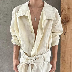 Voguable  Men's Button Down Shirt Irregular Long Sleeve Shirt Vintage Casual Loose Shirt Jacket Tops Casual Sweatshirt Streetwear Vintage voguable