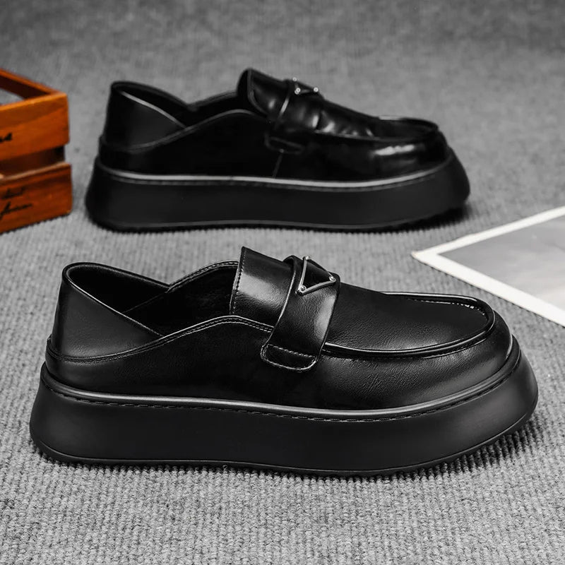 Voguable  Mens Autumn Winter Height Increasing Boots Retro Wide Toe Thick Sole Casual Leather Shoes British Style All Match Fashion voguable