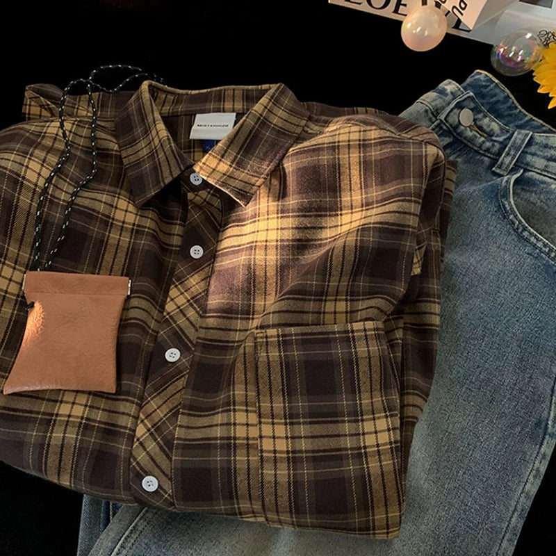 Spring Clothing Men's Leisure Retro Check Button-down Long Sleeve Shirts Lapel Streetwear Fashion Plaid Luxury Jacket Shirt voguable