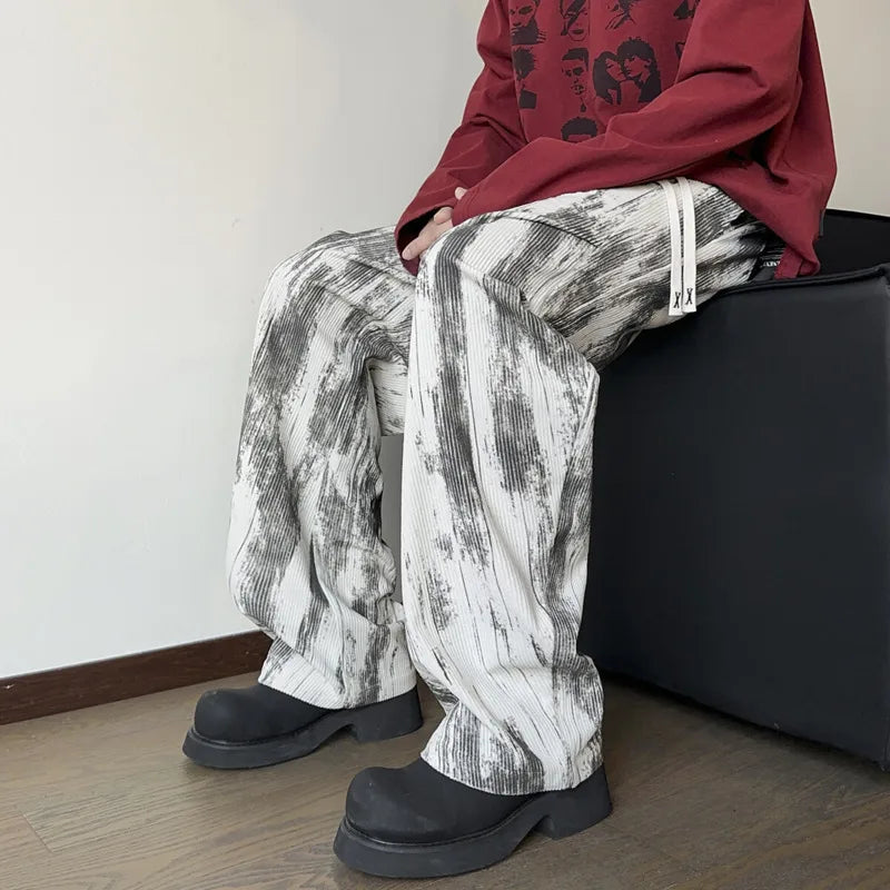 Corduroy Pants Men Fashion Retro Casual Pants Men Streetwear Hip-hop Loose Tie Dye Pants Mens Vintage Trousers Large Size 4XL voguable