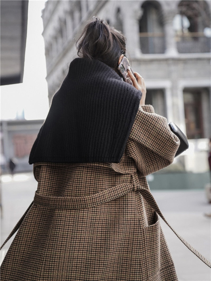 Autumn Winter Long Loose Stylish Warm Plaid Wool Blends Coat Women Sashes Luxury Designer Runway European Fashion voguable